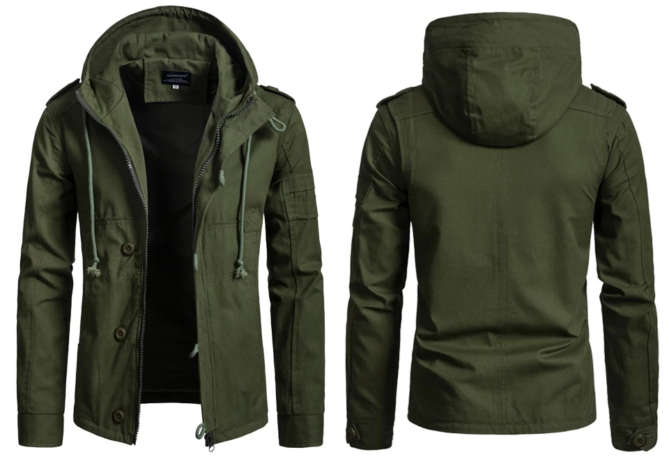 New Military Jacket Men Autumn Spring Cotton Jacket with Hood Fall Hoodie Coat Green Winter Cargo Jaqueta Male Clothing