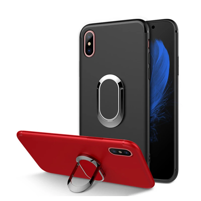 Phone Case For iPhone X 6 6S 7 8 Plus Creativity ring bracket car magnetic adsorption back cover Frosted silicone soft shell |