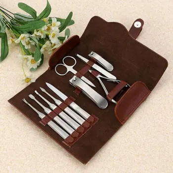 

New 10 Pcs Stainless Steel Nail Clippers Cutter Trimmer Ear Pick Grooming Kit Manicure Set Pedicure Nail Tools Sets with Case