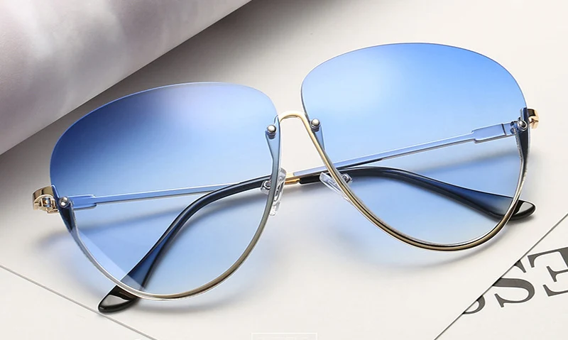 Уникальные градиентные старинные очки, прозрачные очки, женские очки без оправы, негабаритные прозрачные солнцезащитные очки для женщин - Цвет линз: c3 gold blue