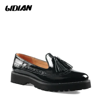 

LIDIAN Shoes Genuine Leather Flat shoes Round Toe Slip-on Casual Handmade Women Shoes Flexible Soft Black Unisex Flat New B59