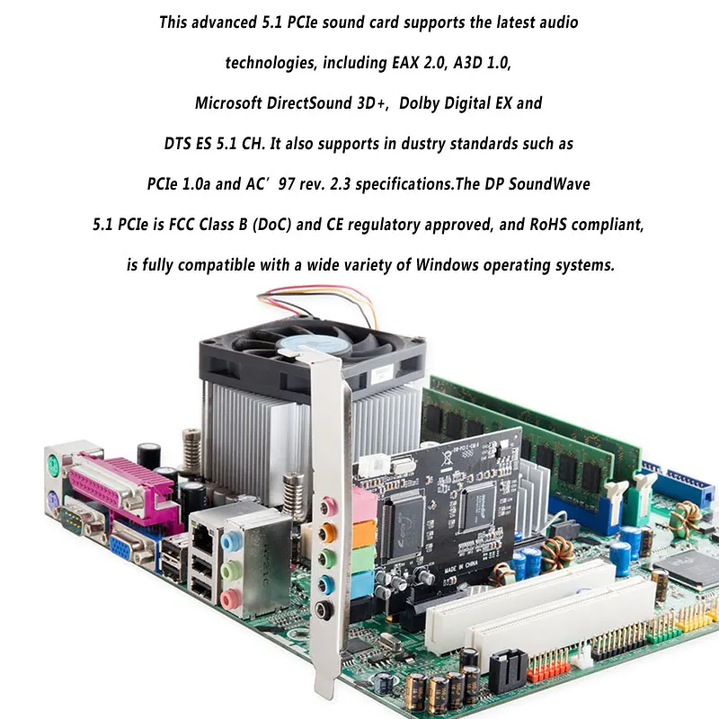 PCIE 5.1ch адаптер преобразователя звуковой карты/PCI-express Расширение карты Поддержка гарнитуры наушники добавить на карту для ПК компьютер/настольный компьютер