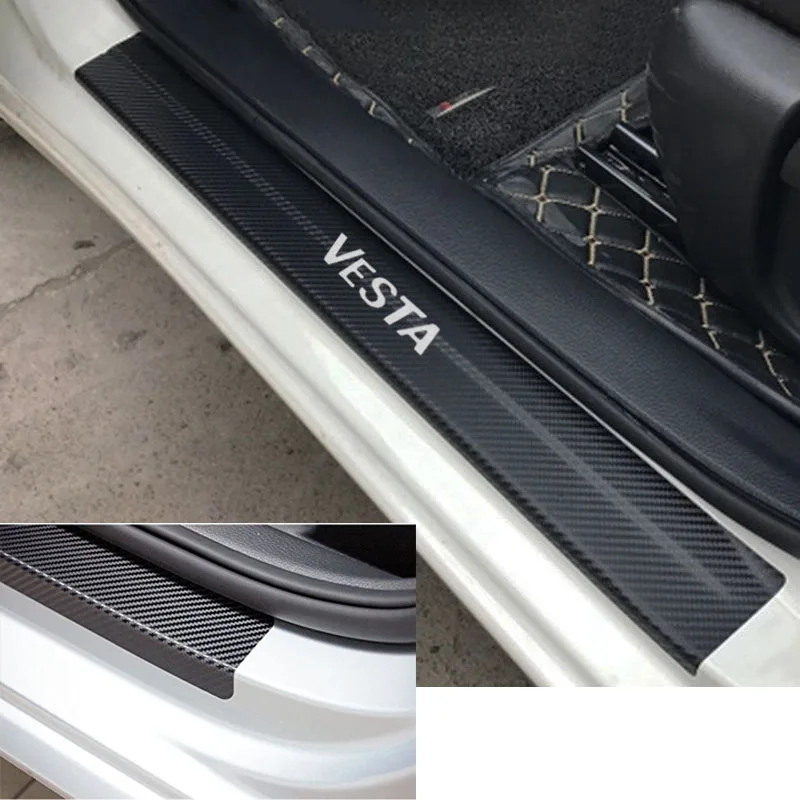 

Carbon Fiber Vinyl Sticker Car Door Sill Protector Scuff Plate For LADA VESTA Car Accessories