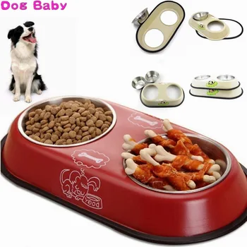 

DOGBABY Cat Bowl Stainless Steel Seal Double Bowl Cats Feeders White Red Color Pet Tableware With Water Dogs Bowl Free Shipping