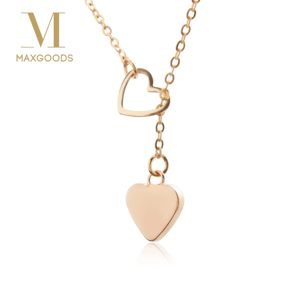 

1 Pcs Chic Double Heart Pendant Charm Necklace for Women Alloy Gold Silver Link Chain Chokers Necklace Collar Gift Jewelry