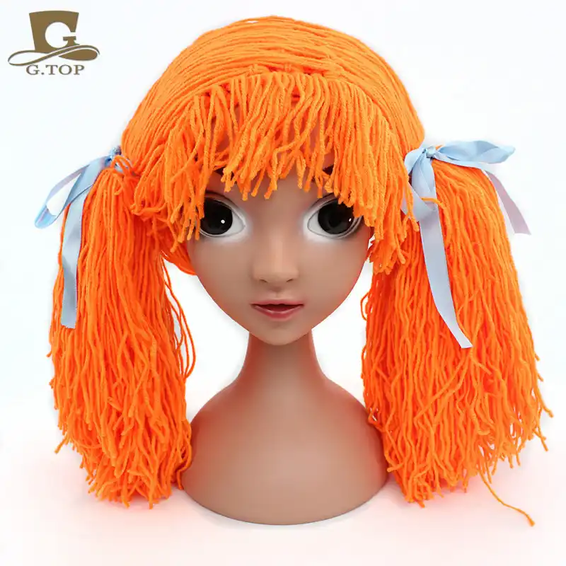 Cabbage Patch Hat Orange Pigtail Wig Baby Kids Hat Halloween