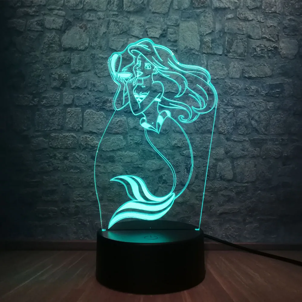 Сказочная Русалка принцесса 3D Светодиодная лампа RGB многоцветный 7 цветов