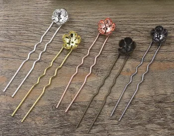 

Retro Hairstick Hairwear Blanks Findings with 12*5mm Filigree Flower Beads Bases Settings DIY Women's Bride Hair Clips Making