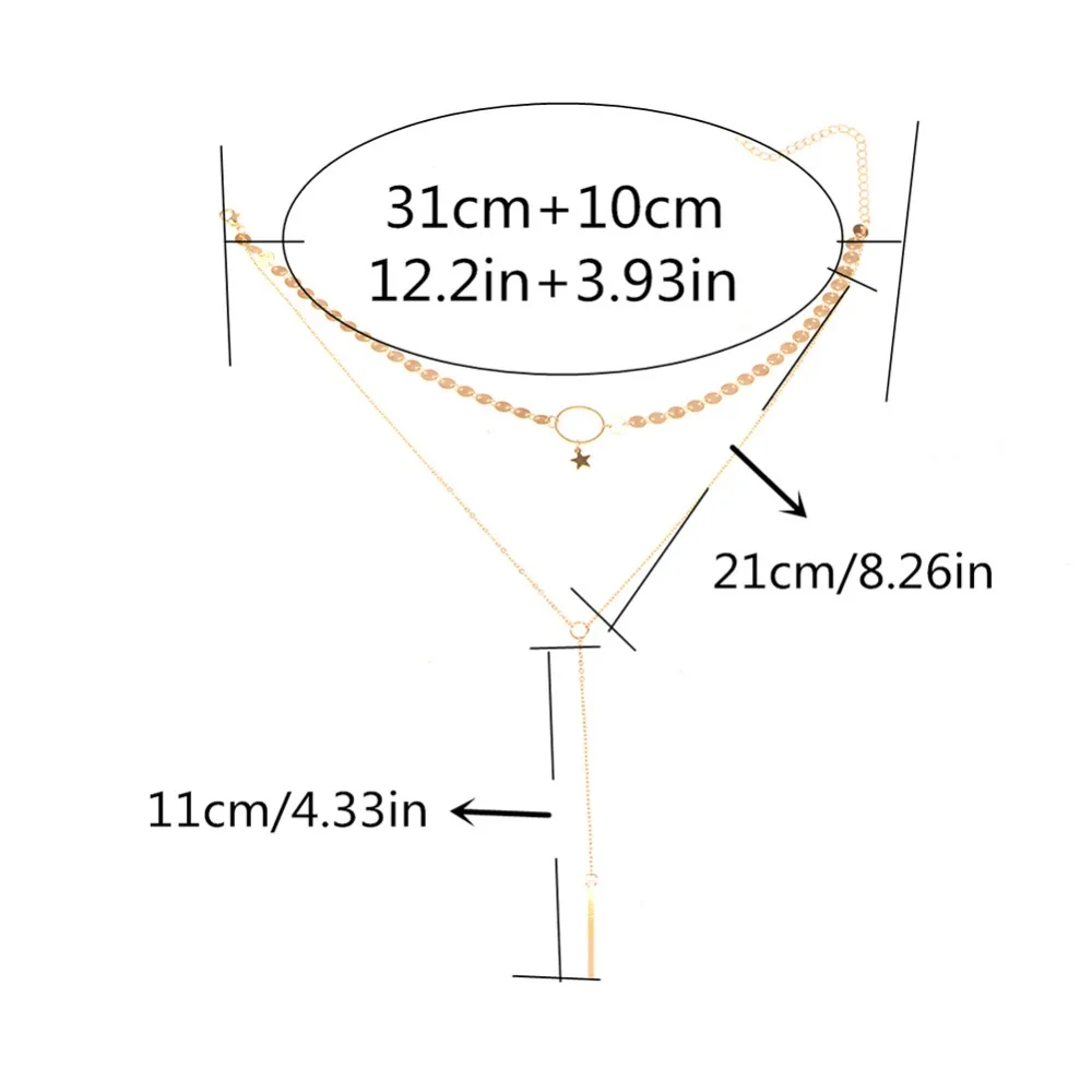 Золотое, серебряное, с блестками, длинное, с кисточкой, звезда, колье, ожерелье, аксессуары для женщин, ювелирные изделия, двойной слой, чокеры#230627