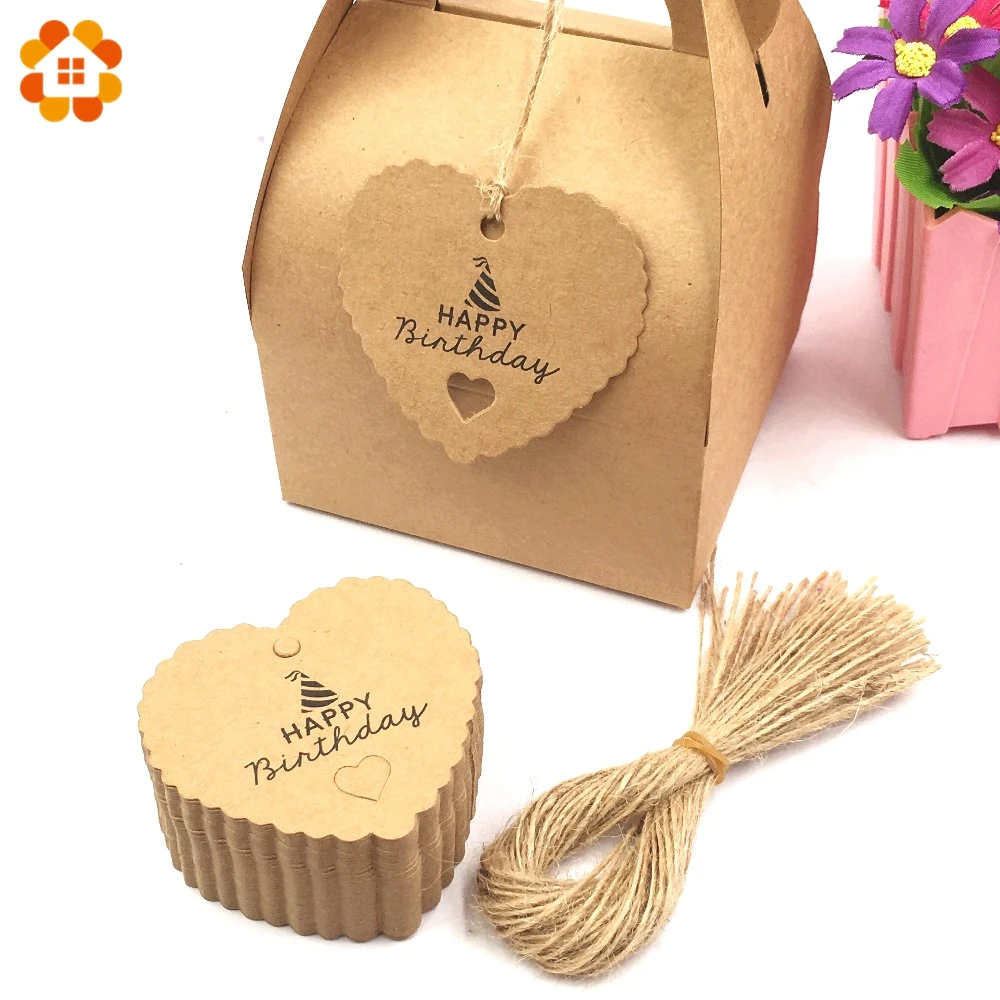 

50PCS Paper Tags Happy Birthday&Thank You Paper Card Tag Labels DIY Scrapbooking Crafts Gift Wrapping Supplies Party Favors