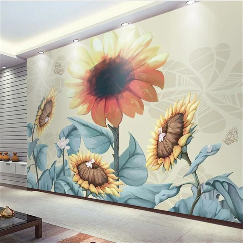 

Фотообои beibehang на заказ, 3d свежие обои ручной росписи в стиле ретро с подсолнухом, фоновые обои для телевизора, обои для стен 3 d