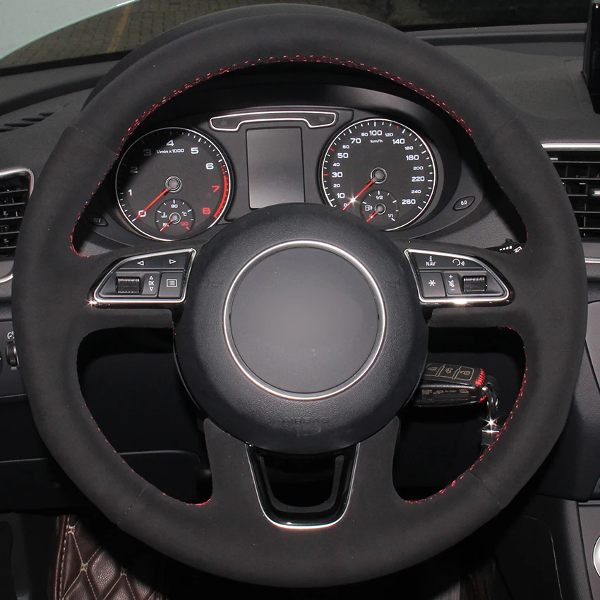 Buy Black Suede Car Steering Wheel Cover for Audi Q3