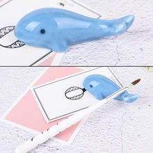 Милые животные в форме дельфина маникюрные 1 шт Кисти для ногтей, ручка, стойка, керамический держатель, инструмент для дизайна ногтей, случайный узор