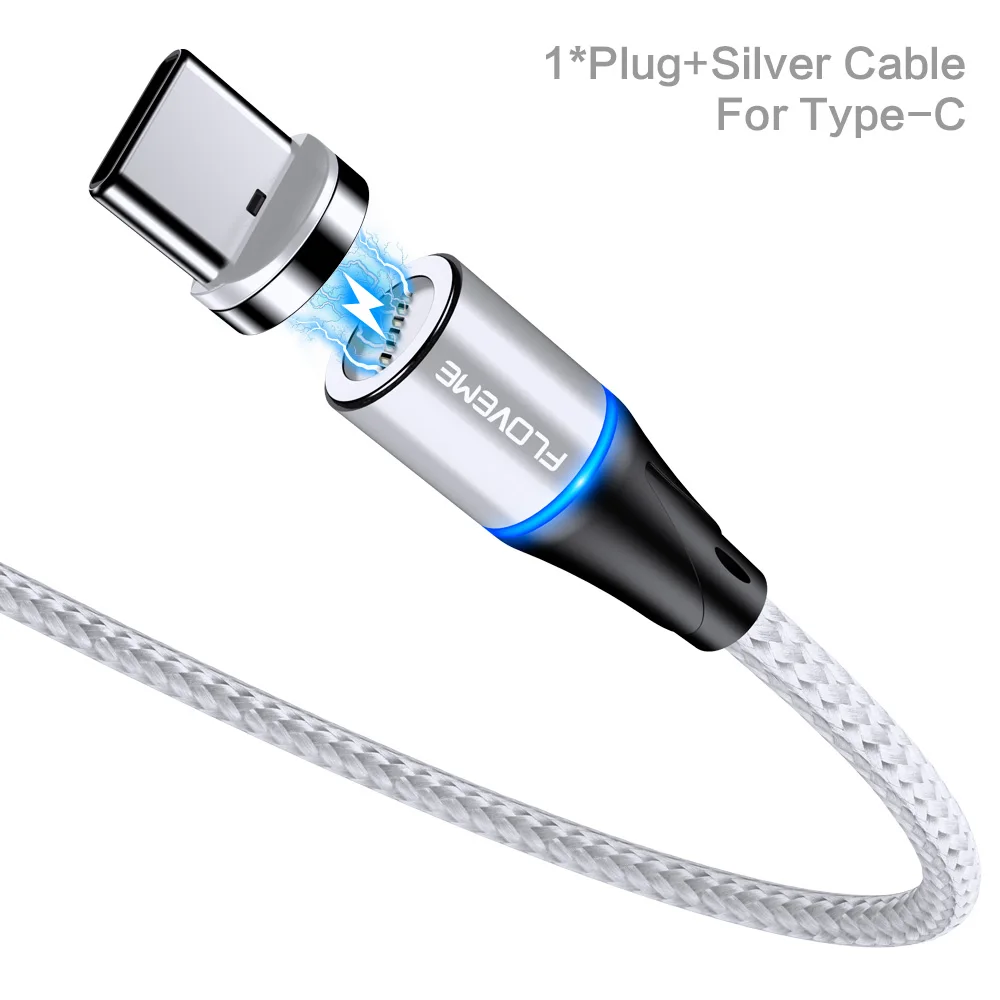 Магнитный кабель FLOVEME 3A для iPhone, samsung, huawei, Xiaomi, usb type-C, Micro USB, кабель для быстрой зарядки и передачи данных, магнитный кабель - Цвет: Silvery For Type C