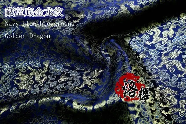 Китайский древний костюм Хана одежда в стиле кимоно COS детский атласный дамасский жаккард парча ткань Дракон вен - Цвет: Gold dragon Navy blu