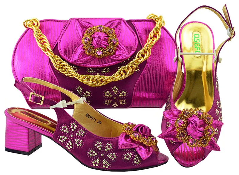 

Italian Design Med Heel Women's Shoes African Fashion Shoes and bags Set for Wedding MM1071
