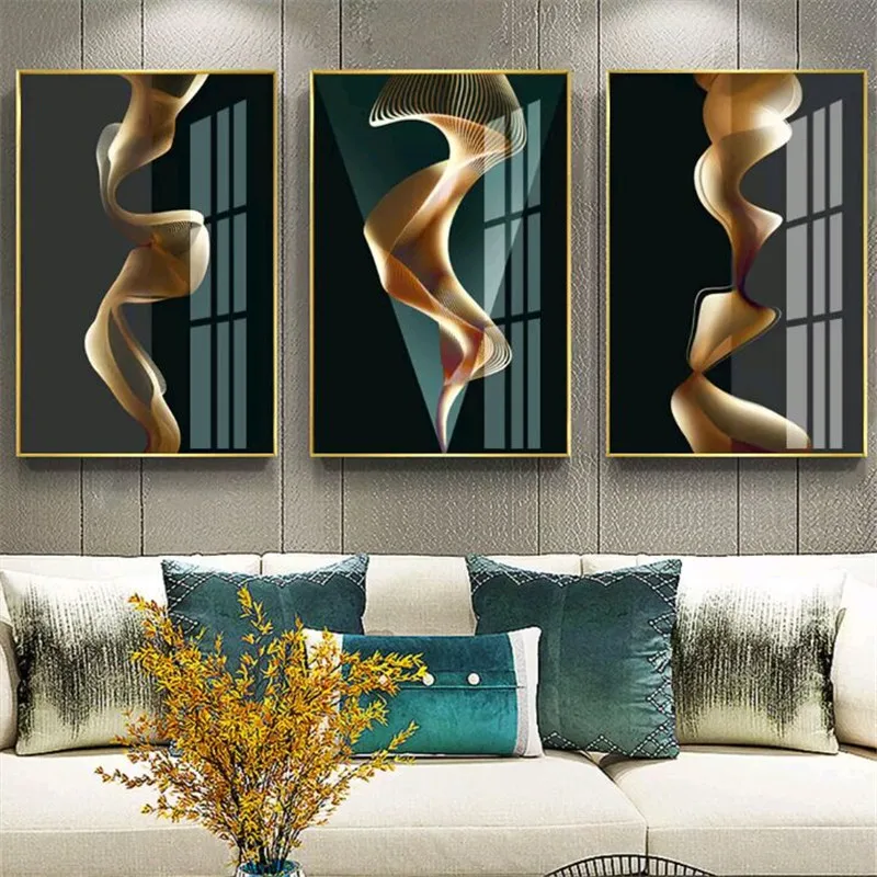 

High-grade brushed metal frame mirror triptych art decorative painting high quality 3 piece set with frame