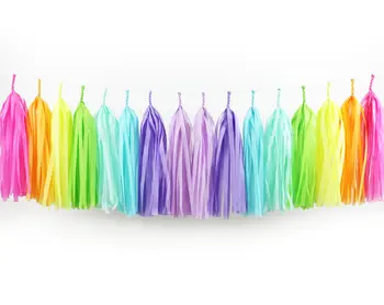 

40 Unicorn Rainbow Tissue Tassel Garland Kit -Neon Pink Pastel Ombre Paper Modern Girls Room Wedding Shower Tassle Kids Children