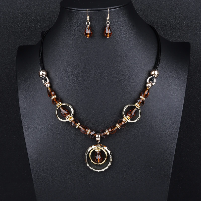 Crazy Feng Luxury Acrylic Beaded Jewelry Set Long Pendant Necklaces Drop Earrings For Women Vintage Dubai Costume Jewerly NE+EA