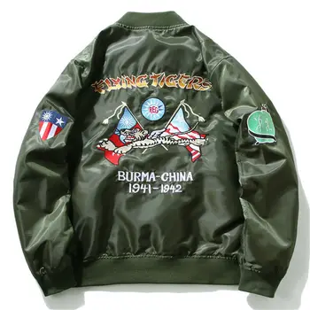 

Autumn Winter Men Casual Tiger Embroidery Thin MA1 Bomber Jacket Male Fashion Stand Collar Baseball Jacket Pilot Coat Plus Size
