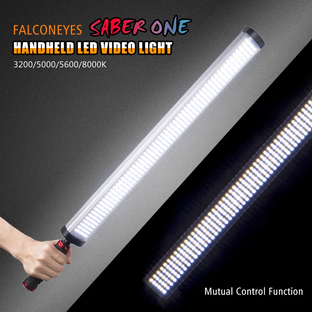 FalconEyes Saber One LED Video Tube Light Stick 22W High CRI 90+ 4 Color Temperature 3200/5000/5600/8000K 360 Led 3 Channel