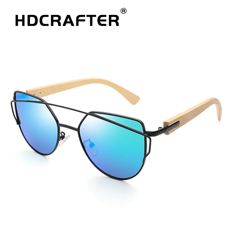 HDCRAFTER Cat Eye sunglasses women wood Bamboo ladies Sunglasses Fashion Mirror Sun glasses for Women Brand Designer female