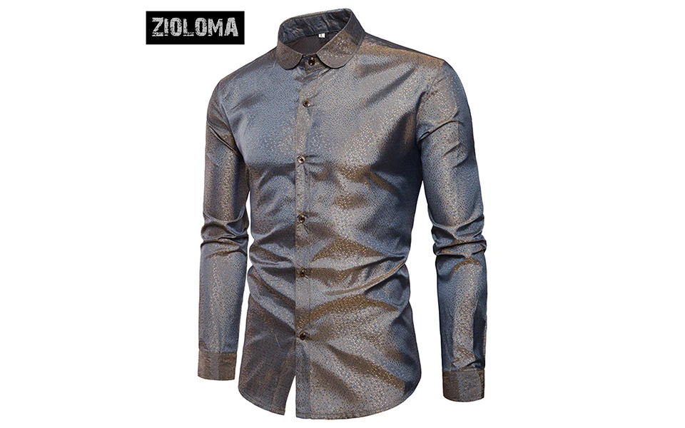 ZIOLOMA мужские Ночные Клубные облегающие Металлические Блестящие мужские рубашки с длинным рукавом