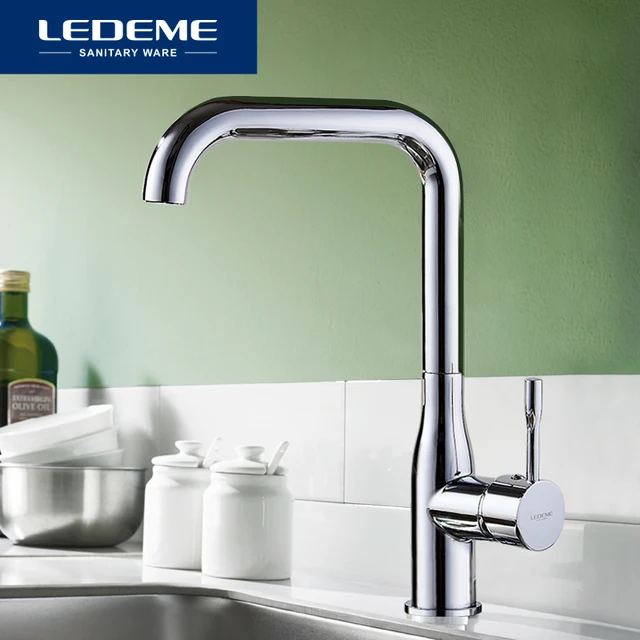 Best Offers LEDEME Kitchen Faucet Electroplating Chrome Modern Kitchen Faucet Mixer Tap Ceramic Valve Core Single Holder Single Hole L4698