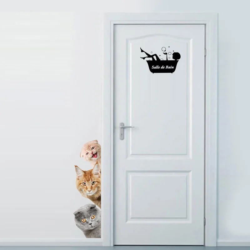 

YOJA 25*16.8CM Fashion Fun SALLE DE BAIN Door Sticker Wall Decal With Graphical Black A40134