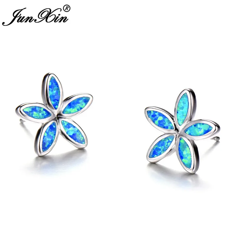 Boho женские цветочные серьги-гвоздики из стерлингового серебра 925 пробы белые синие опаловые серьги для женщин винтажные Свадебные украшения Новогодние подарки