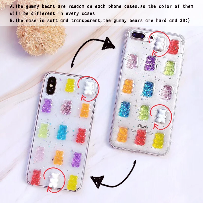 ShinyBean iPhone X Case - Cute 3D Gummy Bear Candy Color Soft Cases for iPhone X, 6, 6S, 7, 8 Plus, XS Max, XR - Glitter TPU Cover image 5