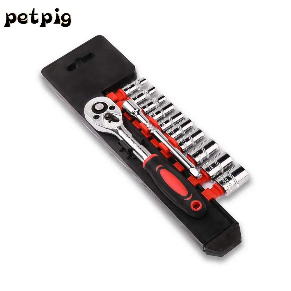 

Car Tool 12pcs 1/4 Inch Ratchet Socket Wrench Set Drive Socket Set Released Ratchet Handle and Extension Bar Tool for Car Repair