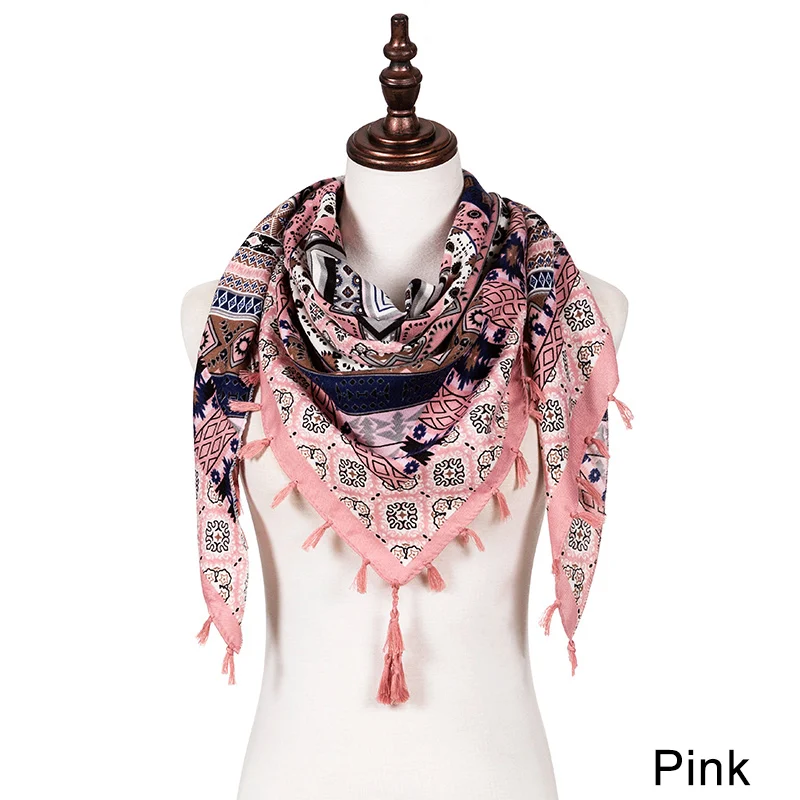 Новинка, осенне-зимний женский шарф в богемном стиле, шарфы с кисточками, женские шарфы, модные женские шали - Цвет: pink