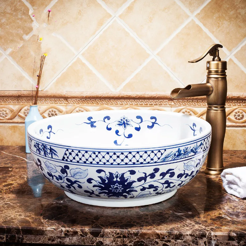 

Blue And White Jingdezhen factory directly art hand painted ceramic washbasin vanity porcelain wash basin