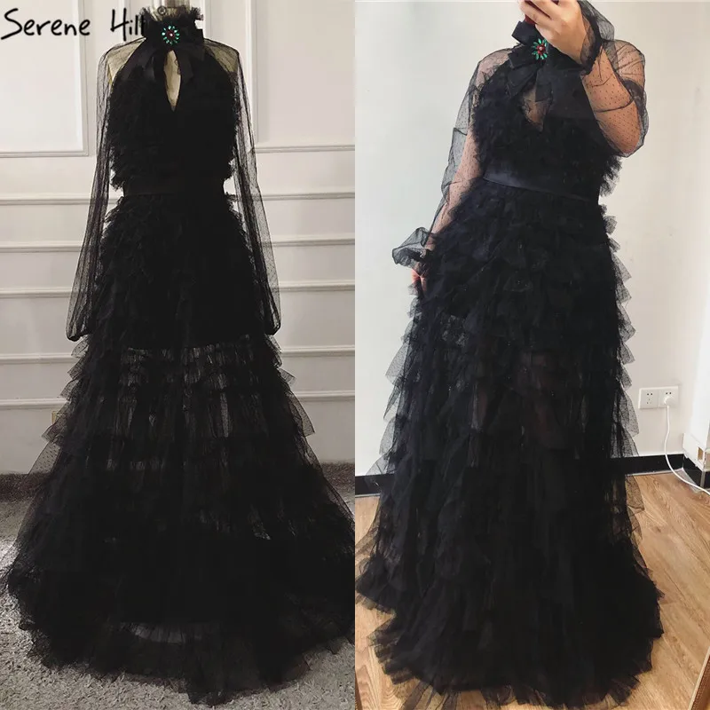 Дубай черное перспективное сексуальное платье для выпускного вечера с бантом, с вырезом, с длинным рукавом, платья для выпускного вечера Serene hilm BLA60906