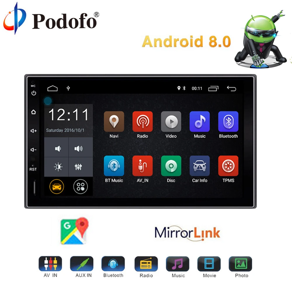

Podofo Car Multimedia player Autoradio 2 Din Android GPS Car Radio Stereo 7" HD MP5 Player Touch Screen Rear View Backup Camera