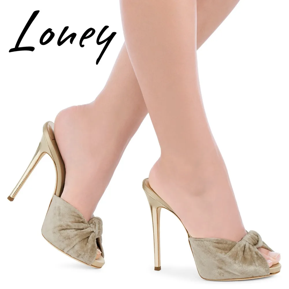 

2019 Beige Bowtie Open Toe Women HIgh Heel Slippers Sandal Pumps Super Thin HIgh Heel Party Summer Mule Slippers Shoes Women