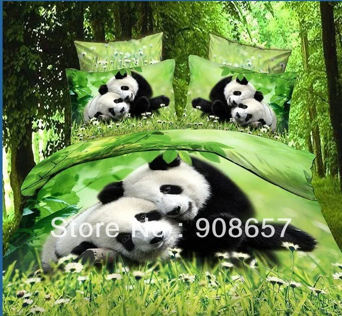 

green black panda printed Economic 3D oil painting girls bedding duvet quilt covers comforter sheets bed in a bag set clothes
