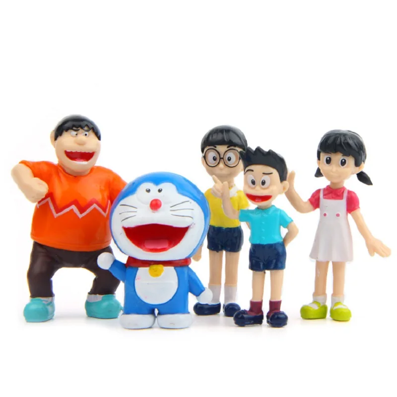 

5pcs/lot Cute Garden Landscape Decoration Props Doraemon Family Portrait PVC Action Figures Toy