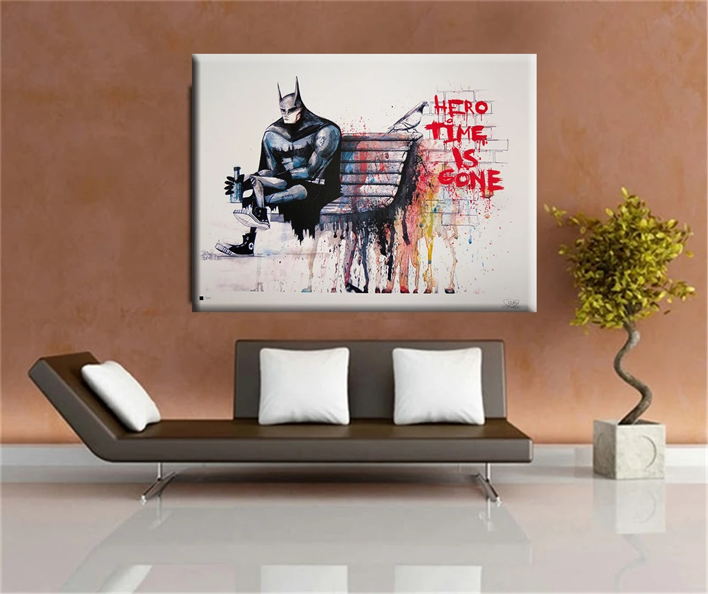 Banksy Hero Time is Gone CANVAS  Art  Print Home  huge canvas  