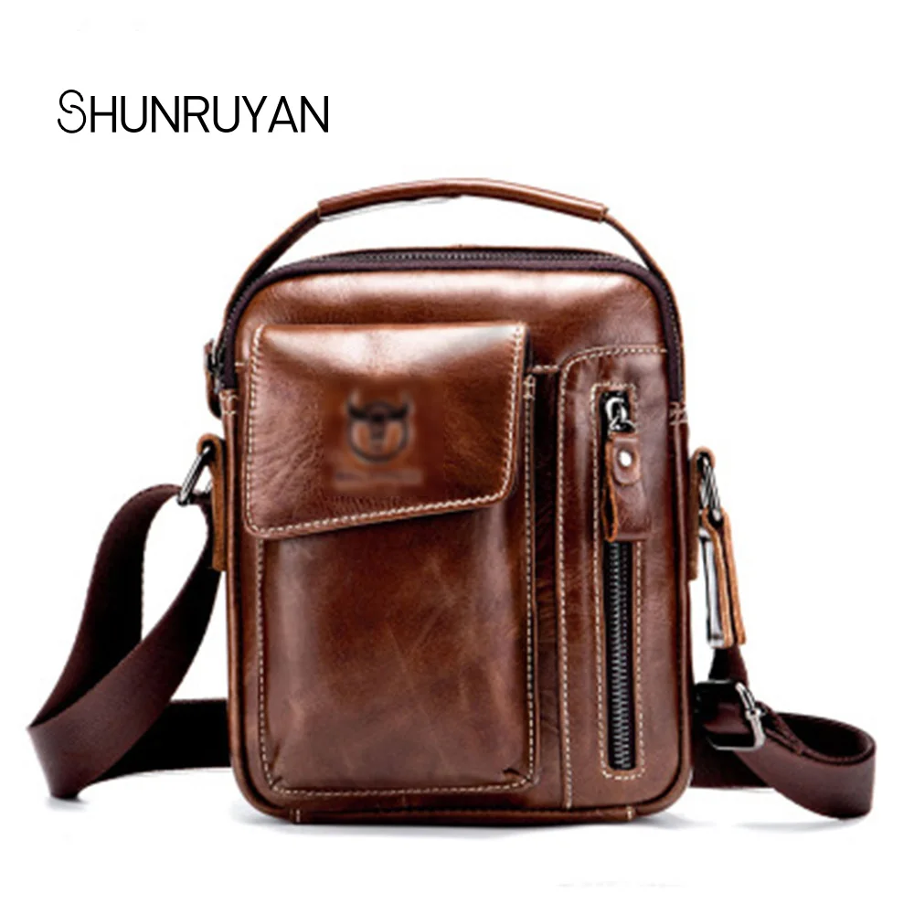 

SHUNRUYAN 2018 New Fashion Genuine Leather Shoulder Bag Men's Bag Brand Design Casual Shoulder Bag Crossbody Bag