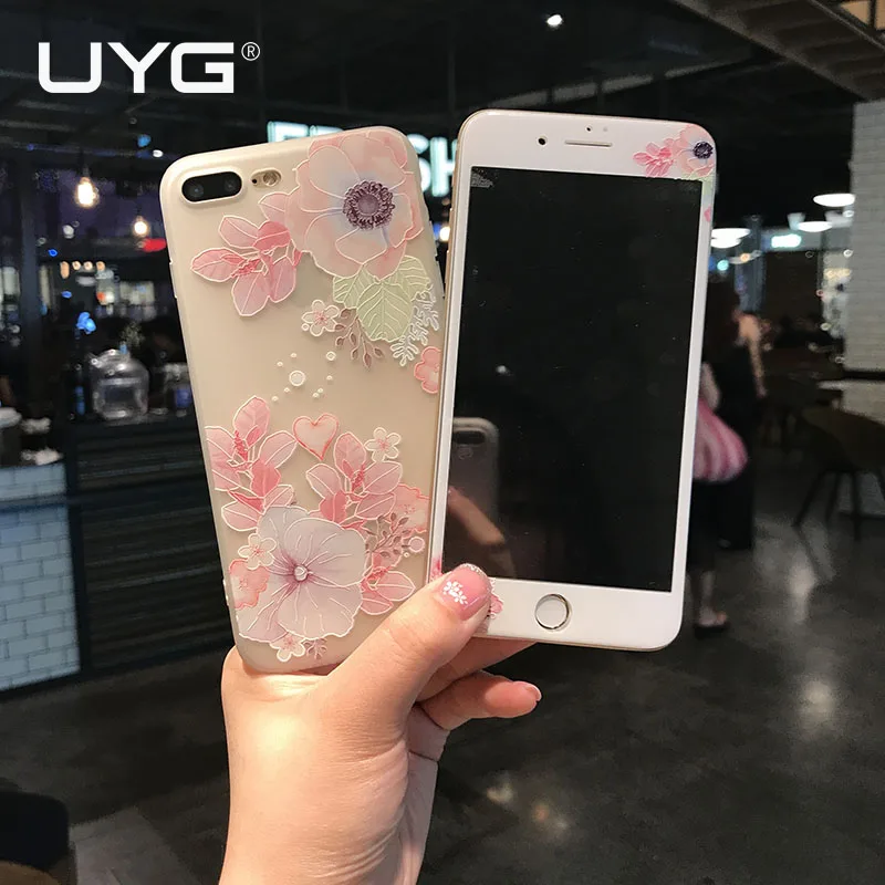 UYG case for iPhone 7 phone soft silicone&ampTPU material with 3D relief pattern iphone7 cover 6 6S+3d tempered glass |