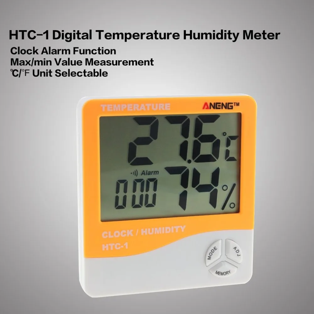 HTC-1 Indoor LCD Electronic Digital Temperature Humidity Meter Digital Thermometer Hygrometer Alarm Clock Weather Station