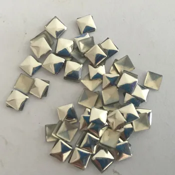 

200PCS 7*7mm Flat Back Silver Square Pyramid Studs Iron on Rhinestuds Hot fix Nailheads Panel Pressing Heat Transfer For Garment