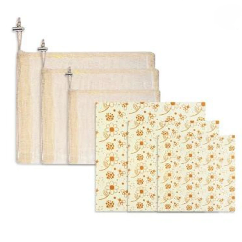 3pcs  set reutilizable Alimentos sello cera de abejas Paño limpio Mantener lavable cubierta Envolturas-Multicolor 