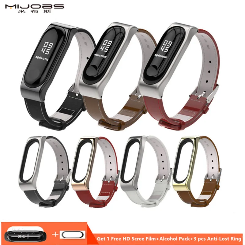 Mijobs Mi band 3 Bracelet Wrist Strap Genuine Leather For Xiaomi Band Screwless Smart Replace Miband | Электроника