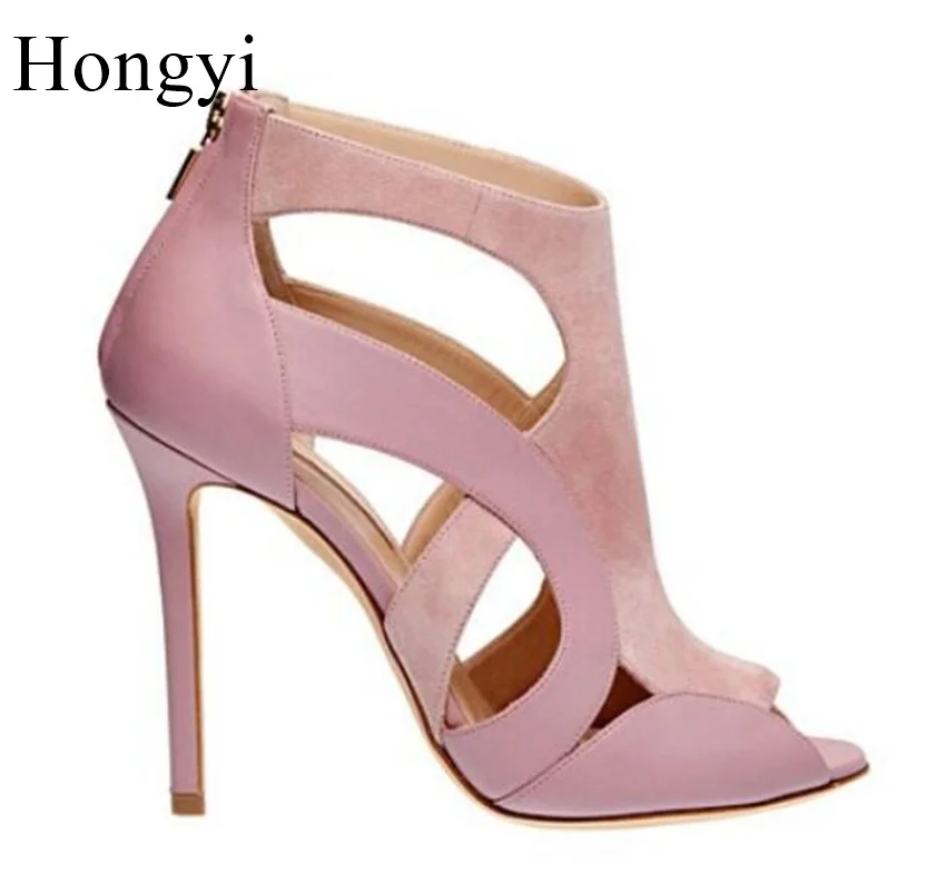 Hongyi Cute pink peep toe hollow out summer sandals fashion plus size 42 high heel sandal wedding party dress shoes woman sandal Hongyi Cute pink peep toe hollow out summer sandals fashion plus size 42 high heel sandal wedding party dress shoes woman sandal