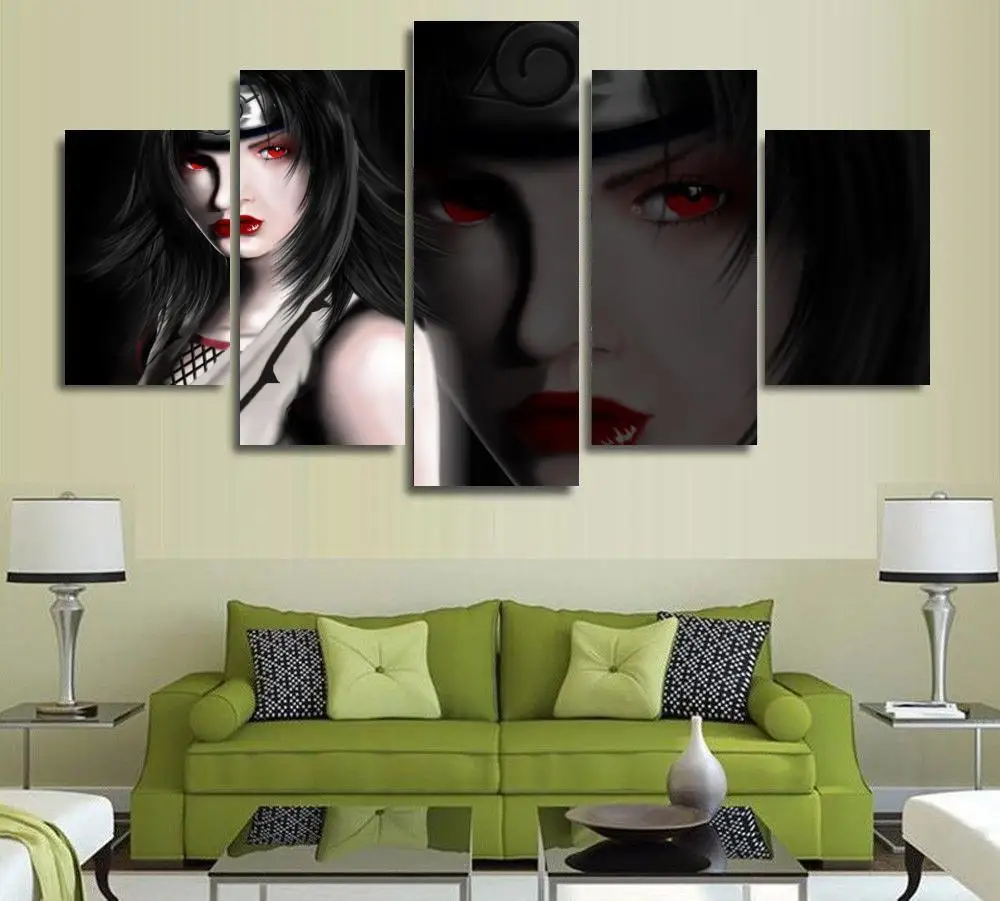5 Panels Wall Art Anime Naruto Black Kurenai Yuhi Paintings Wall Decor