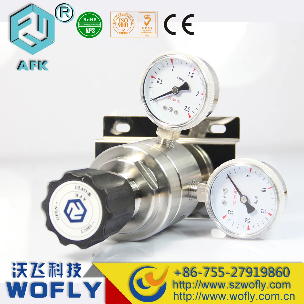 High pressure diaphragm 1/2"NPT Stainless steel two gauges argon gas regulator with panel mount