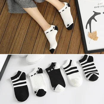 

Fashion Short Breathable Socks for Women Spring Summer Casual Sock All-match Black White Striped Cotton Sock Womens kawaii socks